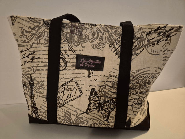 Sac en lin écru et noir motif Paris Modèle Mali