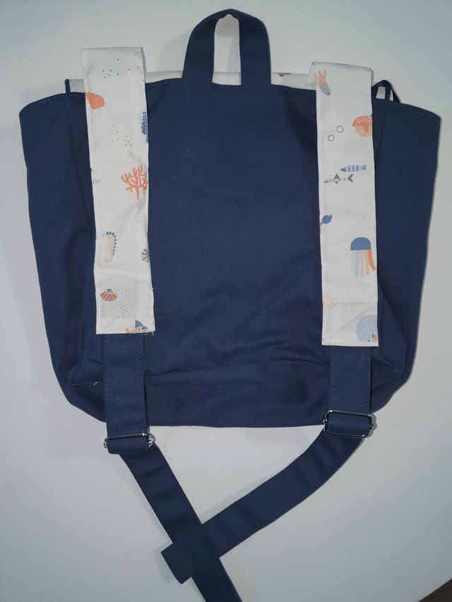 Sac à dos bleu marine et poissons