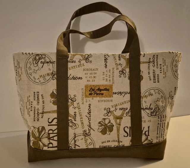 Sac en lin écru et marron motif Paris Modèle Mali