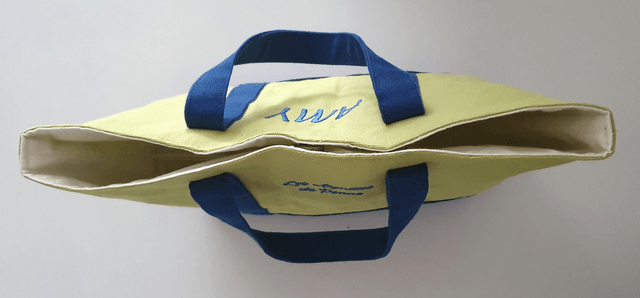 Sac en coton vert anis et bleu personnalisé Modèle Agnès