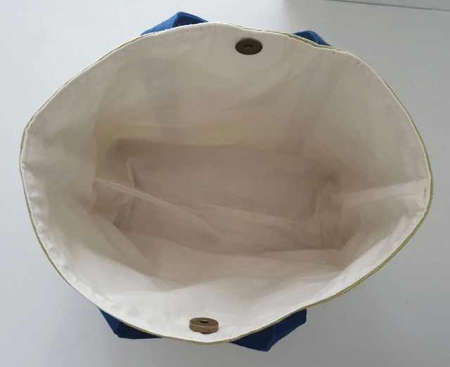 Sac en coton vert anis et bleu personnalisé Modèle Agnès