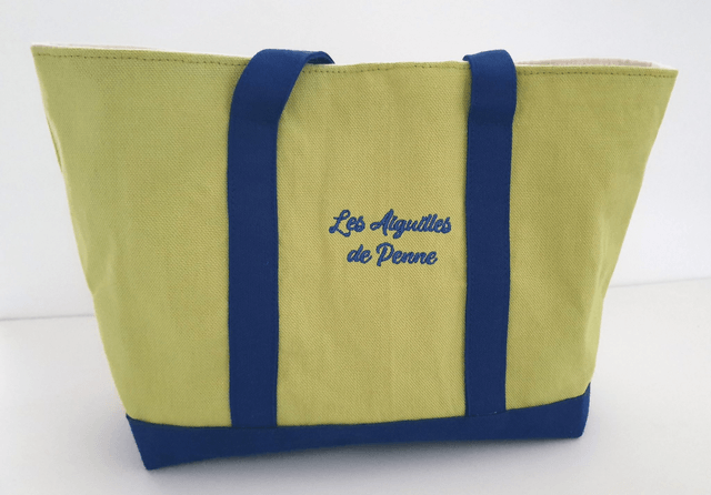 Sac en coton vert anis et bleu personnalisé Modèle Agnès