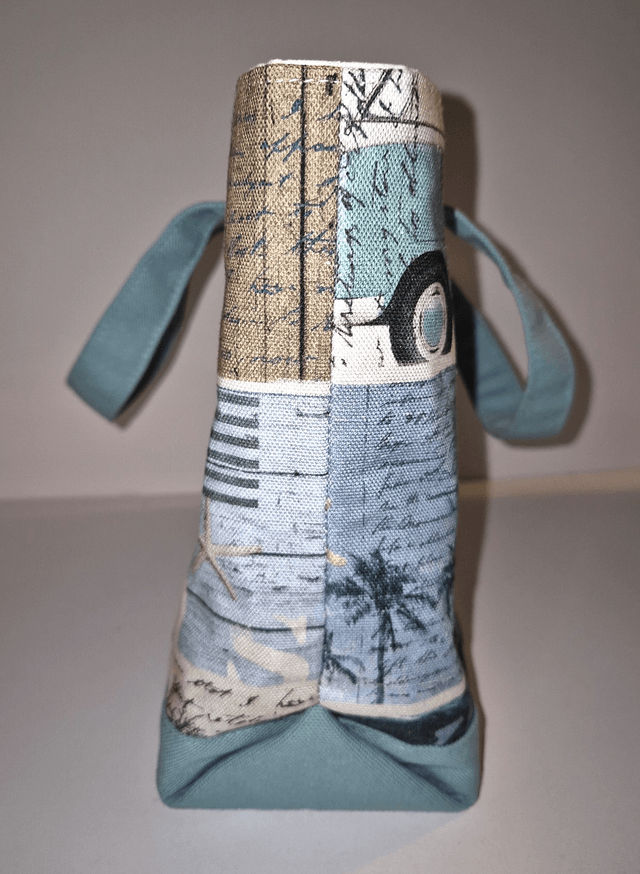Sac en coton aqua-verde et motifs vacances Modèle Agnès
