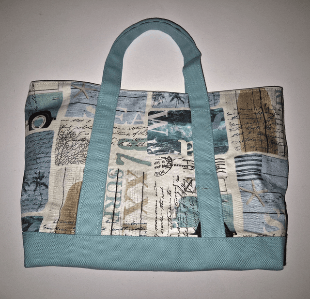 Sac en coton aqua-verde et motifs vacances Modèle Agnès