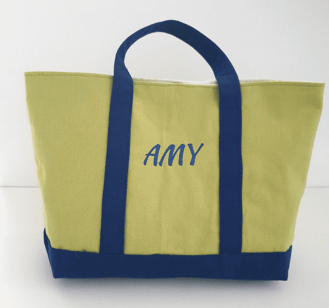Sac en coton vert anis et bleu personnalisé Modèle Agnès